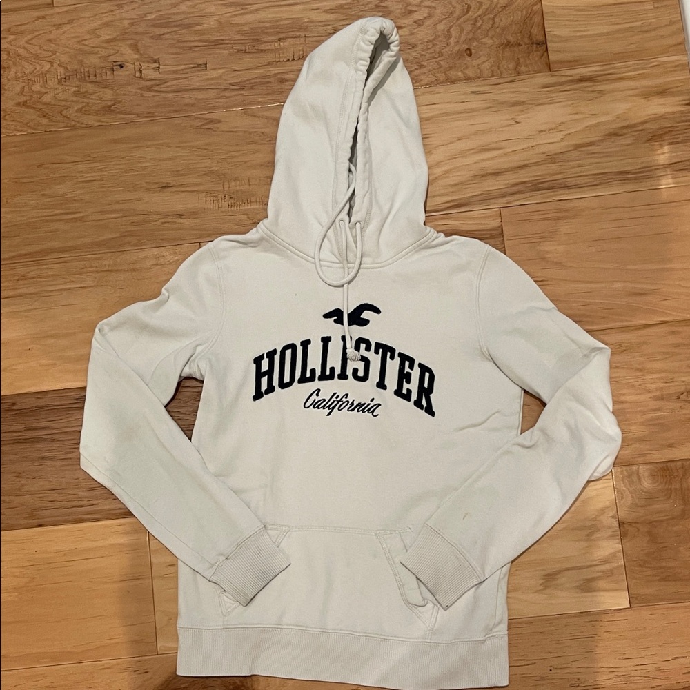 Hollister White Hoodie with Navy Logo